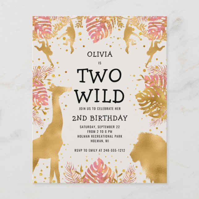 Budget Zwei wilde Rosa Ecru Girls 2. Geburtstag (Vorderseite)