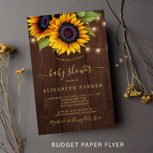 Budgetäre ländliche Sonnenblumen-Baby-Shower-Einla Flyer