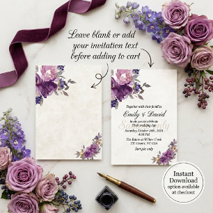 Budgetfreundliches Hochzeitsdesign mit violetter W Einladung