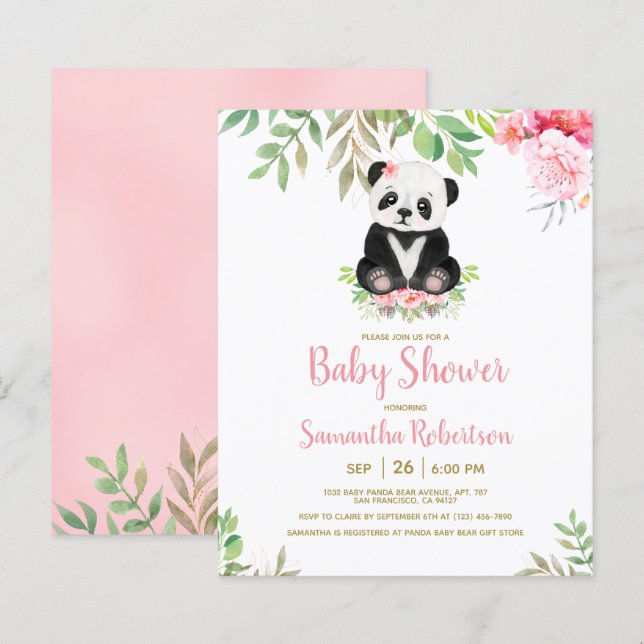 Budgethebar Blush Pink Babydusche Einladung (Vorne/Hinten)