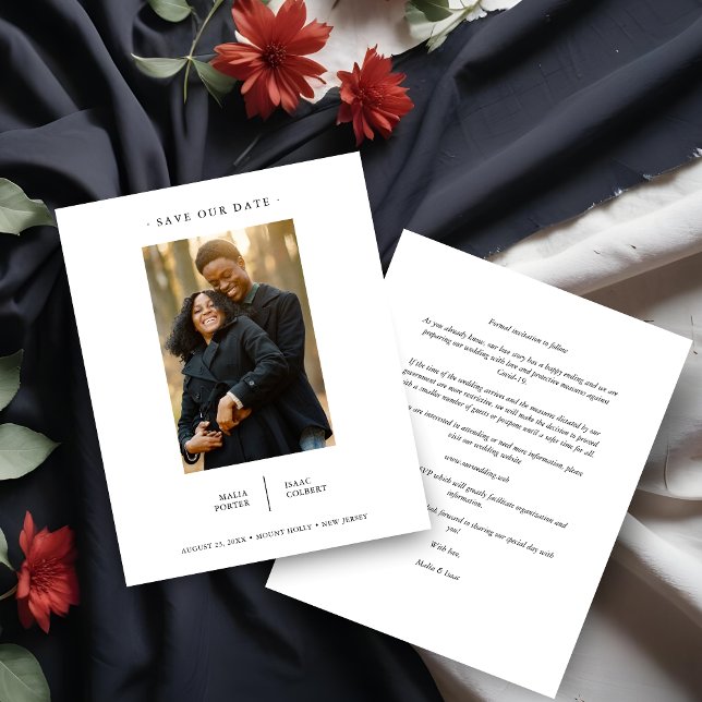 Budgetheirat Modernes Extravagantes Minimalistisch (Inexpensive Modern Fancy Minimalist Photo Couple Wedding Save the Date with Envelope.)