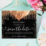 Budgetheitag Schwarzgold Save the Date<br><div class="desc">Eine gmädchenhafte und trendige Save the Date-Karte für eine 18. Geburtstagsfeier (oder jedes Alter). Ein klassischer schwarzer Hintergrund mit vergoldetem Glitzer und Imitaten. Personalisieren und fügen Sie Datum und Name/Alter hinzu. Der Text: Save the Date ist mit einem großen angesagten,  handgeschriebenen Stilskript geschrieben.</div>