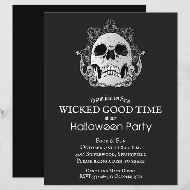 Budgethic Skull Halloween Einladungen (Vorne/Hinten)