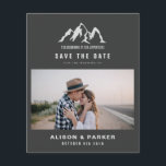 Budgethilfe Save the Date Flyer<br><div class="desc">Modernes Hochzeitsdesign mit trendigen Schriftart und Bergbildern,  das Abenteuer beginnt!</div>