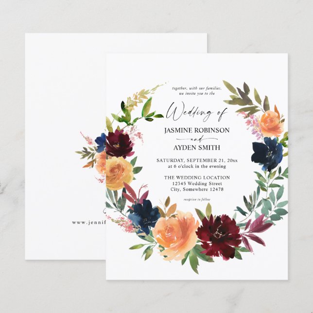 Budgetholz, Burgund & Navy Fall Floral Wedding (Vorne/Hinten)