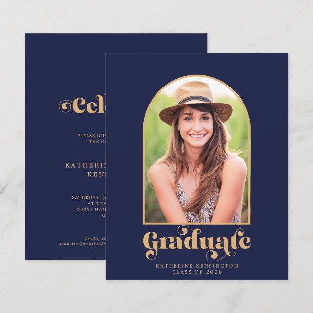 Budgetnavy Blue Gold Arch Foto Graduation Party (Vorne/Hinten)