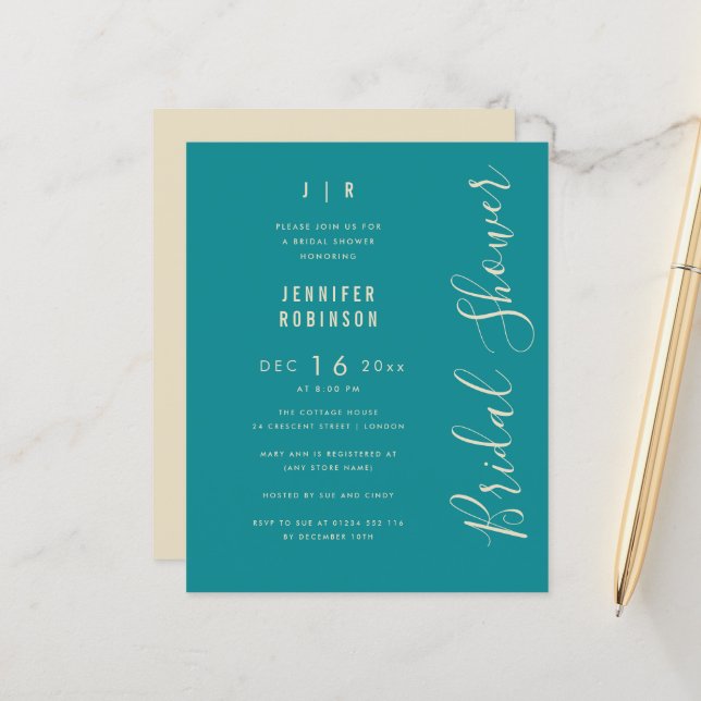 Budgetscript Modernes Brautparty Aquamarin (Vorderseite/Rückseite Beispiel)