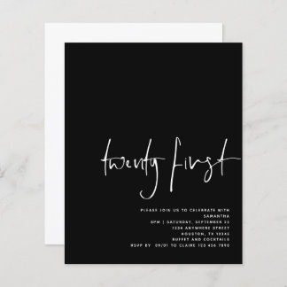 Budgetscript Schwarz-weiß 21. Geburtstagseinladung