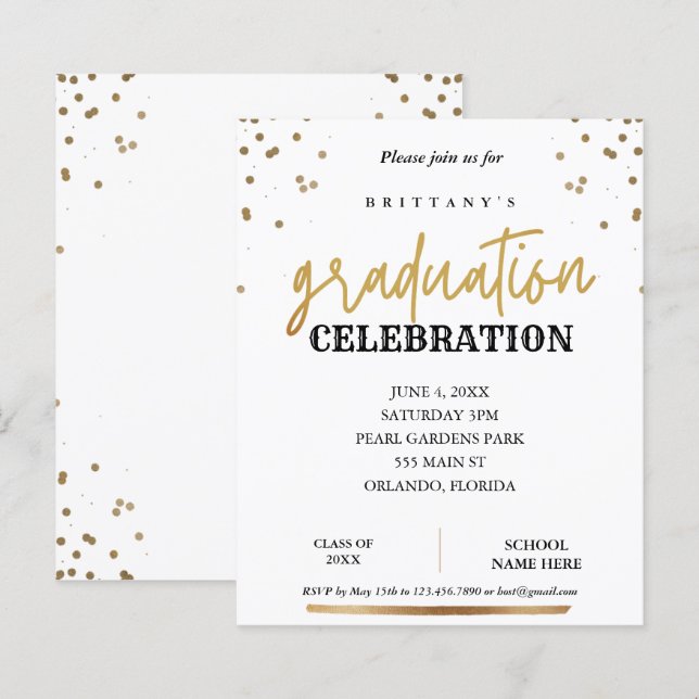Budgetskript Eleganter Gold Abschluss Einladung (Vorne/Hinten)