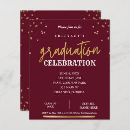 Budgetskript Eleganter Red Gold Abschluss Einladun