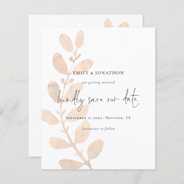 Budgetskript Peach Tinted Foliage Save the Date (Vorne/Hinten)