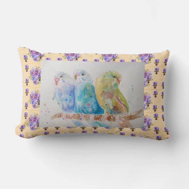 Budgie Aquarelle bougies Coussin Jaune Floral (Recto)