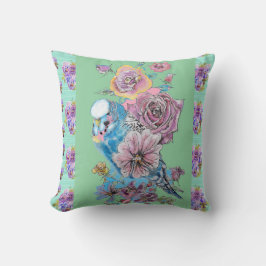 Budgie Budgerigar Rose Aquarellfarben Kissen