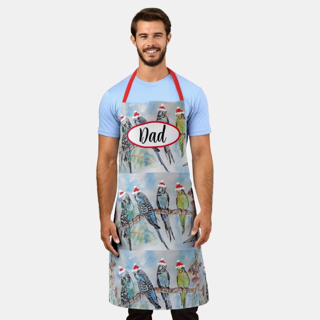 Budgie Budgies Bird Birds Dad Christmas Kitchen  Schürze (Getragen)