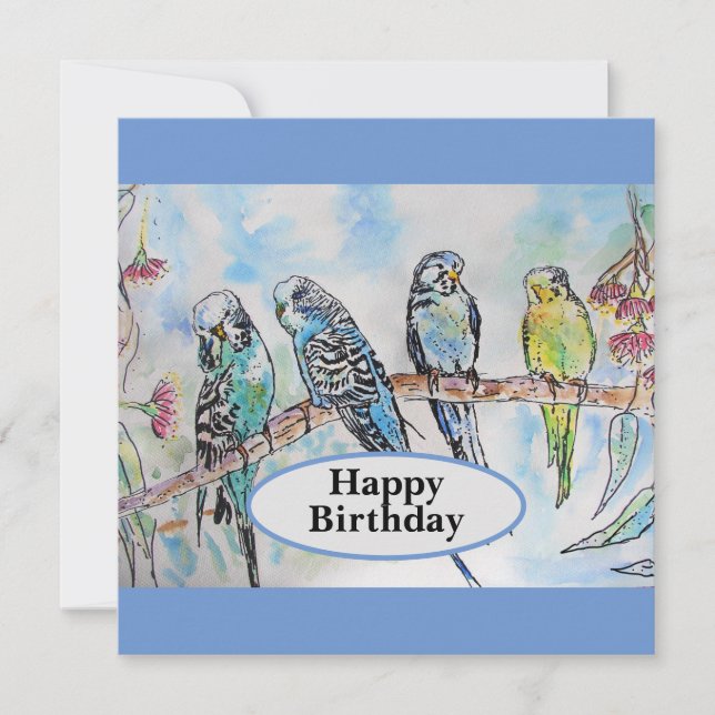 Budgie Budgies Carte Oiseau de peinture aquarelle (Devant)