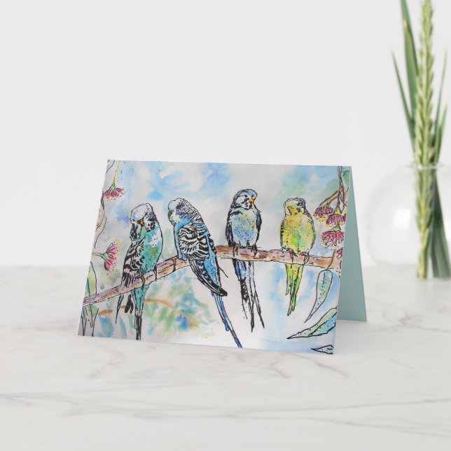 Budgie Budgies Carte Oiseau de peinture aquarelle (Devant)