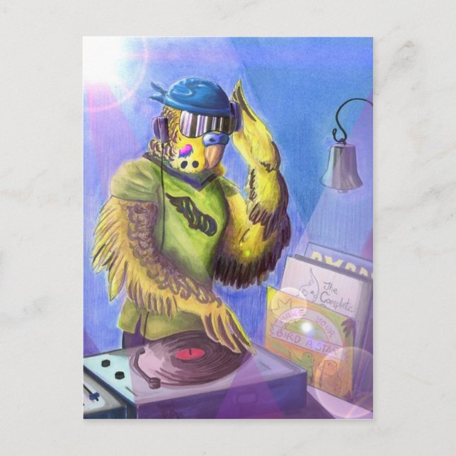 Budgie DJ Postkarte (Vorderseite)
