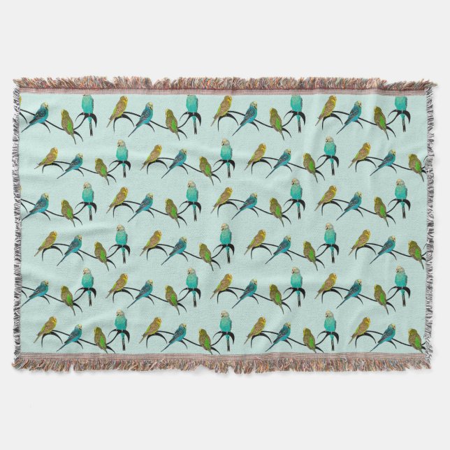 Budgie Frenzy Throw Blanket (Light Cyan) Decke (Vorderseite)