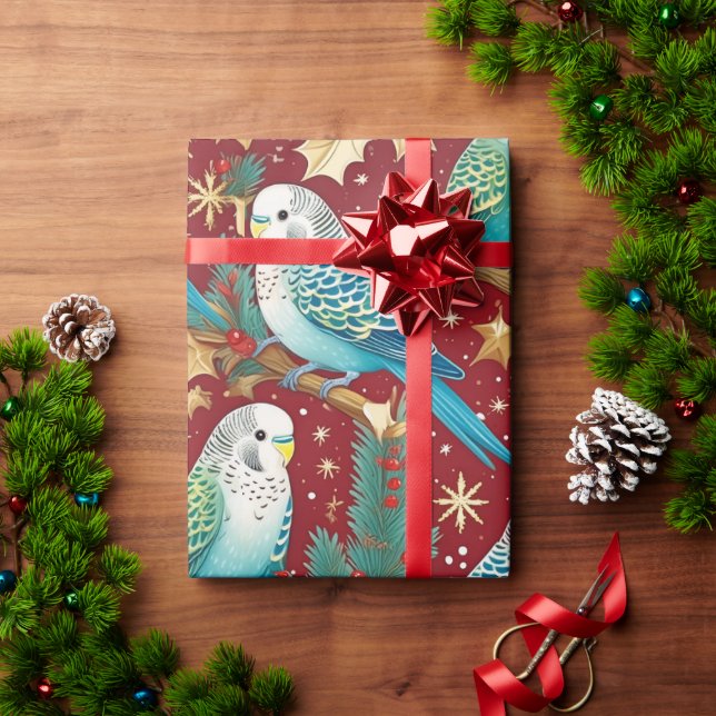 Budgie Gold & Red Christmas Wrapping Paper Geschenkpapier (Feiertagsgeschenk)