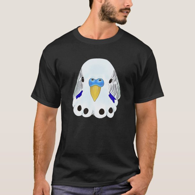 Budgie Head - weißer und blauer Paraket Kopf auf b T-Shirt (Vorderseite)