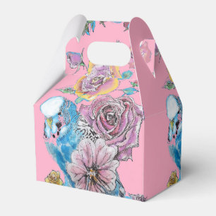 Budgie Hochzeitstorte Favor Box Pink Rosen Geschenkschachtel