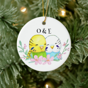 Budgie Lovebird Couple Erste Weihnacht gemeinsam Keramik Ornament