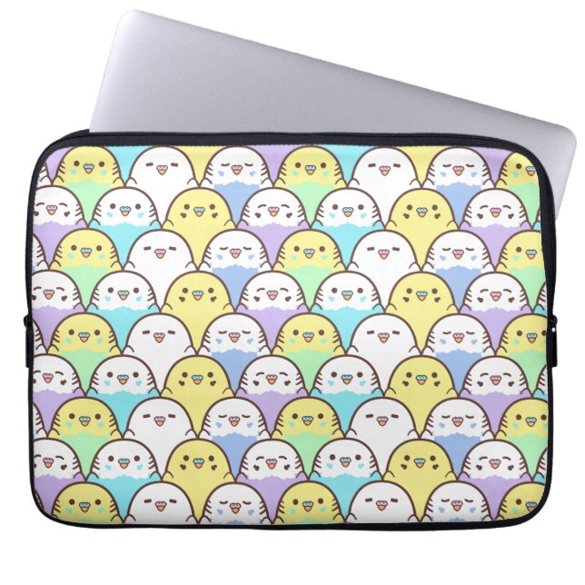 Budgie Parrot Lila Gelbes Cartoon Muster Laptopschutzhülle (Vorderseite)