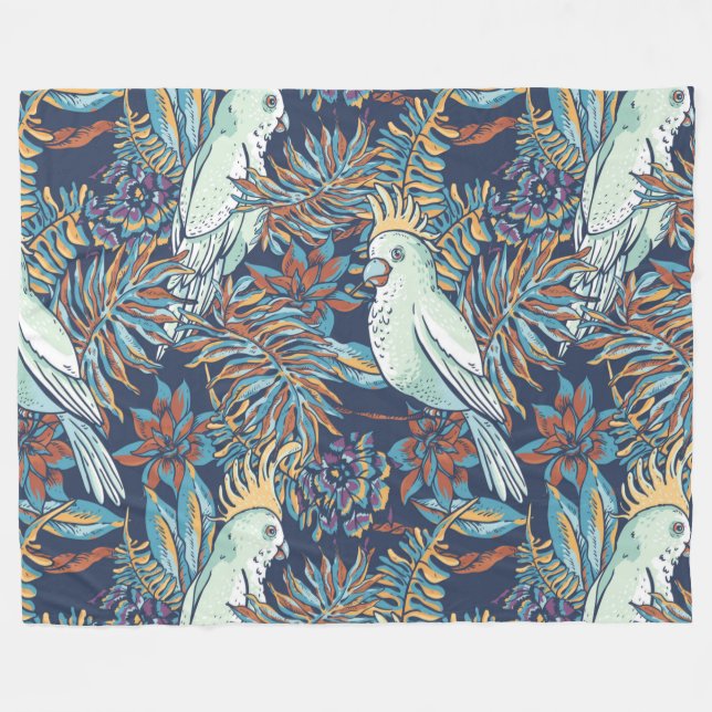 Budgie Rainforest Blume Foliage Blue Background Fleecedecke (Vorderseite (Horizontal))