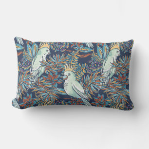 Budgie Rainforest Blume Foliage Blue Background Lendenkissen