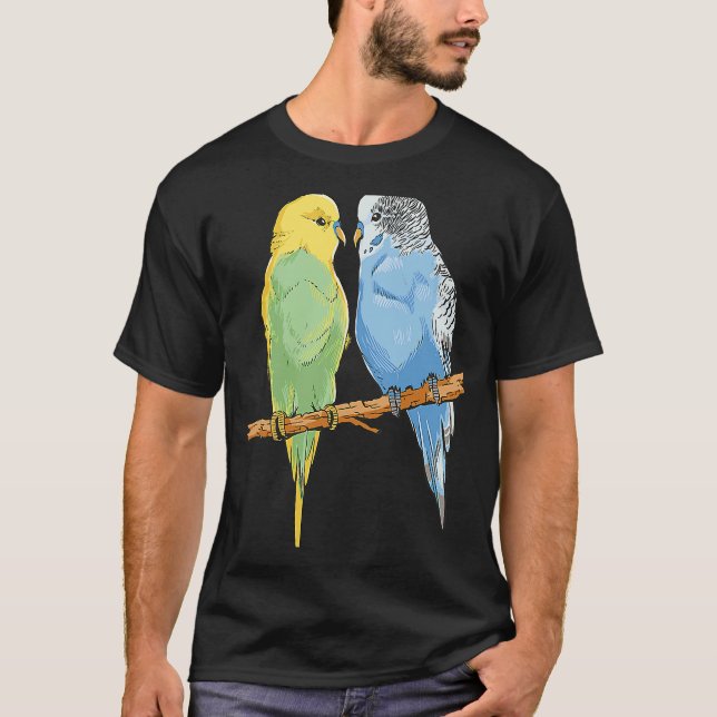 Budgie Sitting Birds Budgerigar Parakeet Eigentüme T-Shirt (Vorderseite)