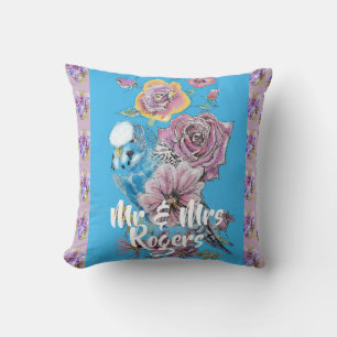 Budgie Watercolor Blumenlila Neugezogenes Kissen