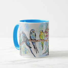 Budgie Watercolor Tasse Blue
