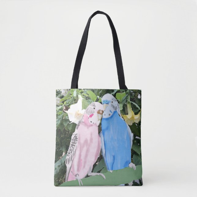 Budgien und weiße Angel Trumpet-Blume Tasche (Vorderseite)