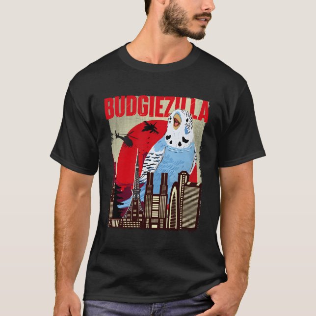 Budgiezilla Parakeet Budgie Budgerigar Bird T-Shirt (Vorderseite)