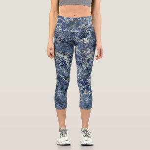 Bue Gray Black Marble & Beige Veins Capri Leggings