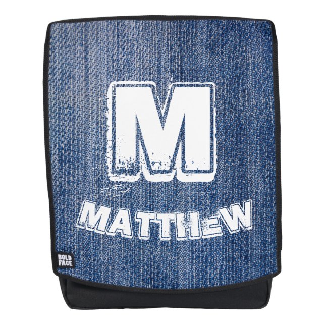 Bue Jeans White Monogram und Name Personalisiert Rucksack (Vorderseite)