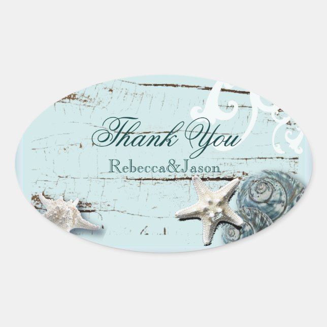 Bue Seashells Beach Wedding vielen Dank Ovaler Aufkleber (Vorderseite)
