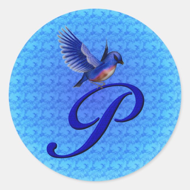 Buebird Monogram Initial P Elegant Runder Aufkleber (Vorderseite)