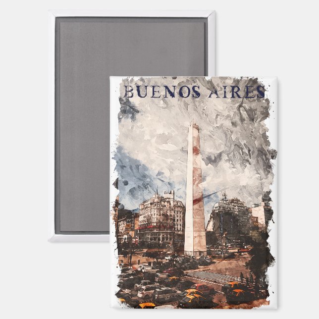 Buenos Aires Argentina Skyline Watercolor Magnet (Vorderseite/Rückseite)