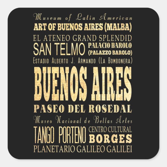 Buenos Aires Stadt Argentinien Typografie Kunst Quadratischer Aufkleber (Vorderseite)