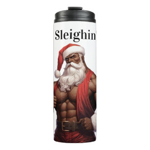 Buff African American Santa Workout Muscles Gym Thermosbecher