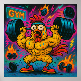 Buff Chicken Lifting Weight Poster