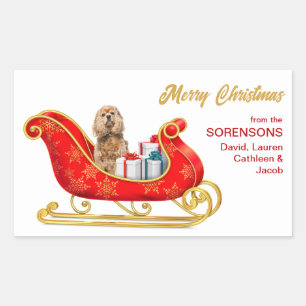 Buff Cocker Spaniel Dog Christmas Sleigh Rechteckiger Aufkleber