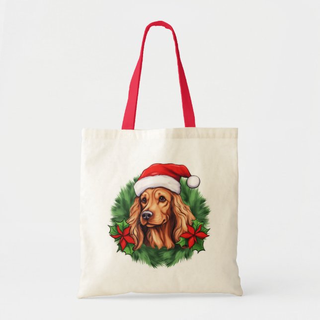 Buff Cocker Spaniel Holiday Wreath Tragetasche (Vorne)