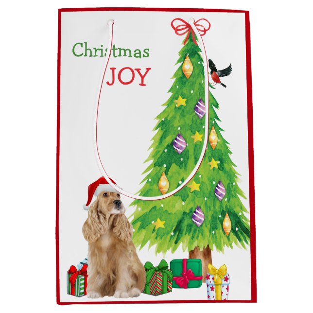 Buff Cocker Spanische Weihnachtsmannmütze und Weih Mittlere Geschenktüte (Vorderseite)