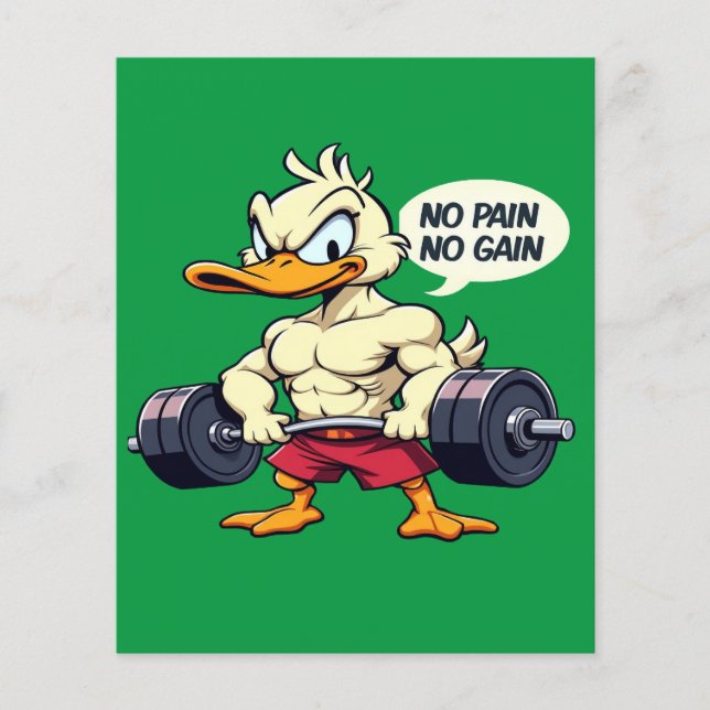 Buff Duck No Pain No Gain Gym Workout Cartoon (Vorderseite)
