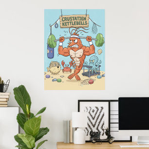 Buff-Garnelen-Gym-Poster - Lustiger Strand-Kunst-D Poster