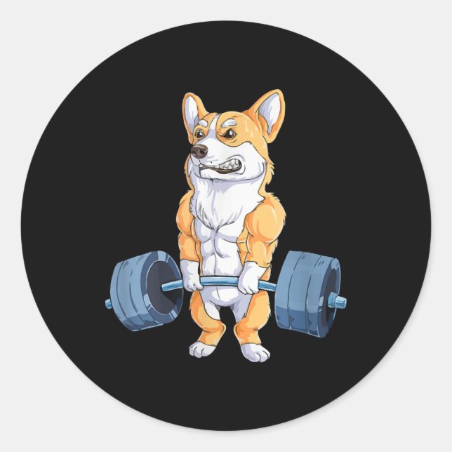 Buff Power Korgi Bodybuilder Runder Aufkleber (Vorderseite)