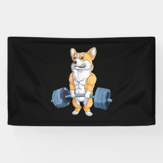 Buff Power Lifting Corgi Bodybuilder Banner