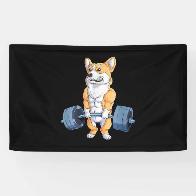 Buff Power Lifting Corgi Bodybuilder Banner (Horizontal)